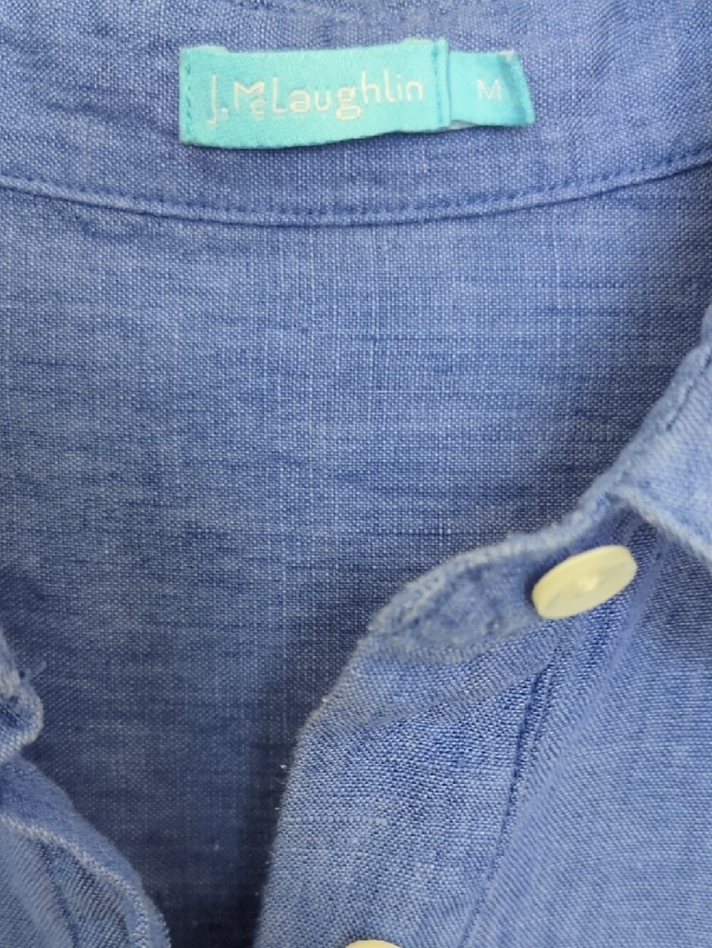 J. McLaughlin Indigo Blue Linen Button-Front Pullover Shirt - Picture 2 of 5